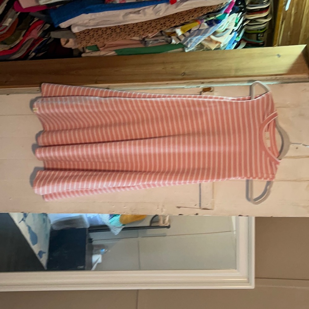 Pink and white shift dress